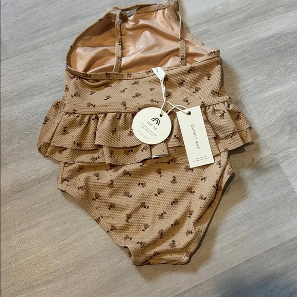 NWT Quincy Mae Adorable Tan Ruffle Swimsuit 2-3 - Picture 2 of 3